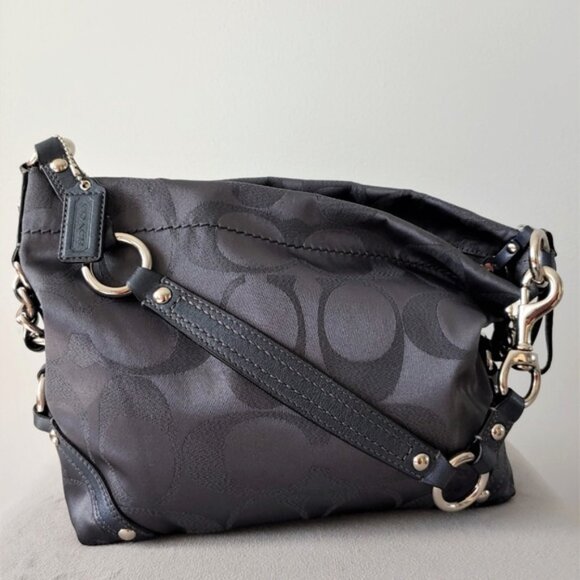 Coach Carly Signature Lurex Small Shoulder Silver/Steel Canvas Hobo Bag - Picture 2 of 8